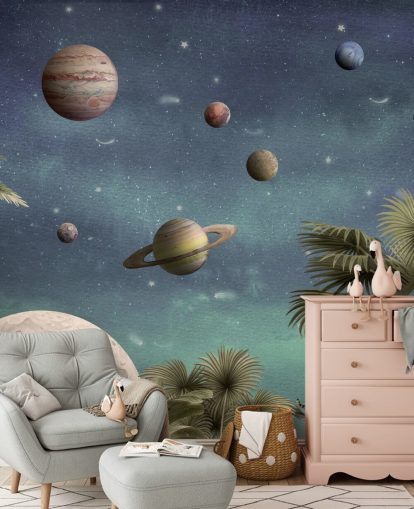 fondo de pantalla de planetas sobre la jungla