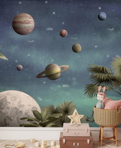 planets above jungle wallpaper