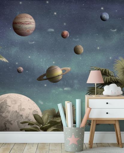 fondo de pantalla de planetas sobre la jungla