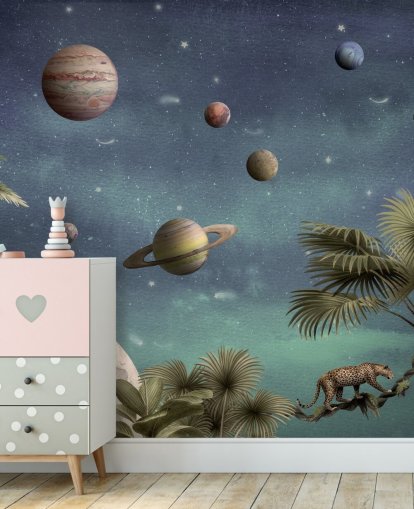 planeten boven de jungle behang