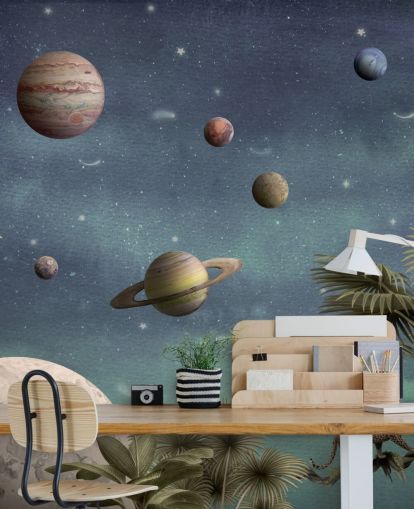 fondo de pantalla de planetas sobre la jungla