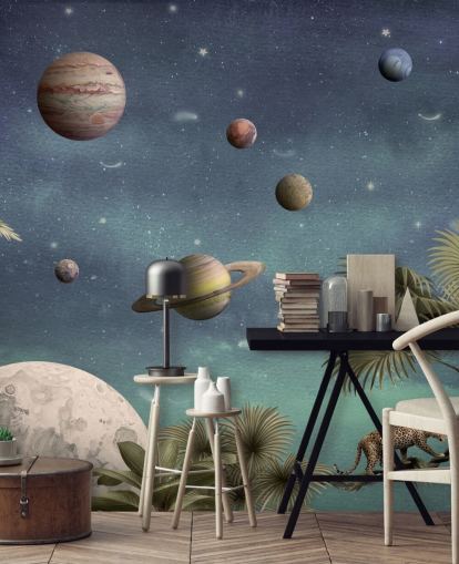 planets above jungle wallpaper