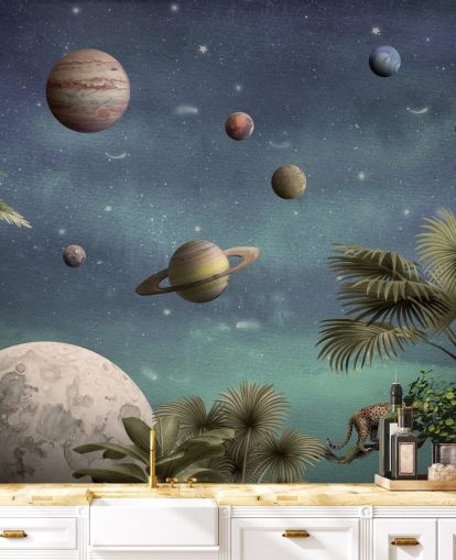 planets above jungle wallpaper