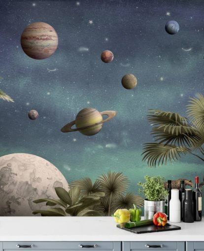 planets above jungle wallpaper