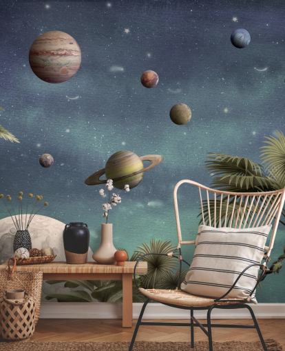 fondo de pantalla de planetas sobre la jungla