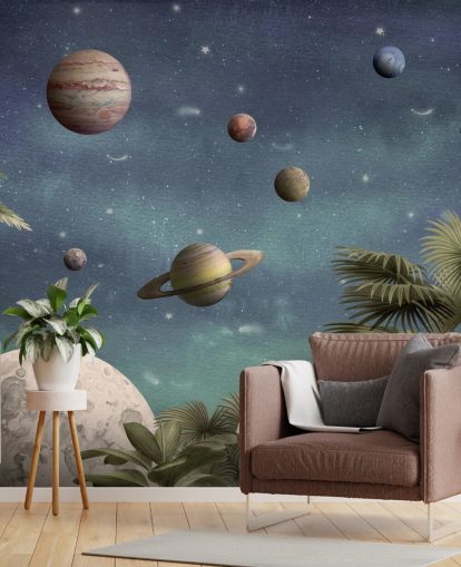 planets above jungle wallpaper