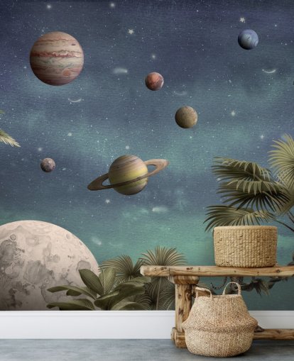 fondo de pantalla de planetas sobre la jungla