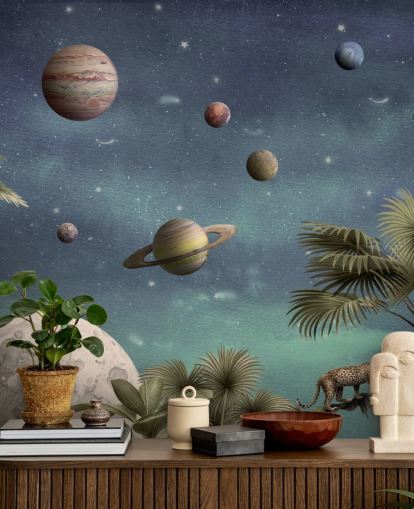 planets above jungle wallpaper