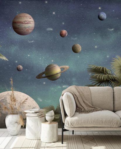 planets above jungle wallpaper