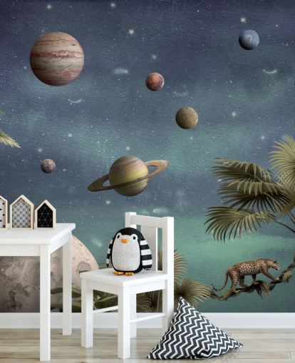 planets above jungle wallpaper