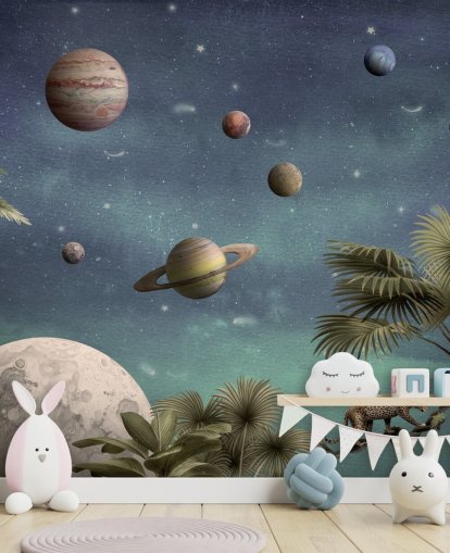 Planeten über dem Dschungel als Hintergrundbild Planeten über dem Dschungel als Hintergrundbild
