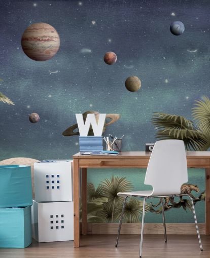 planets above jungle wallpaper