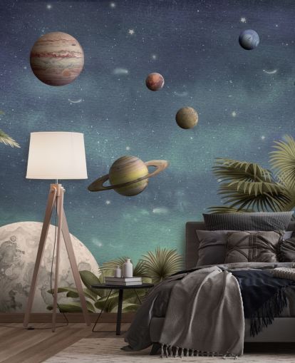 planeten boven de jungle behang
