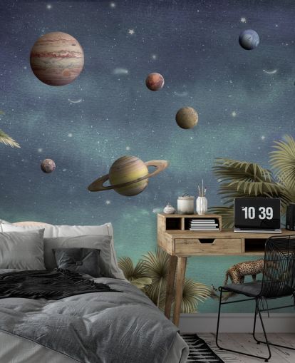 Planeten über dem Dschungel als Hintergrundbild