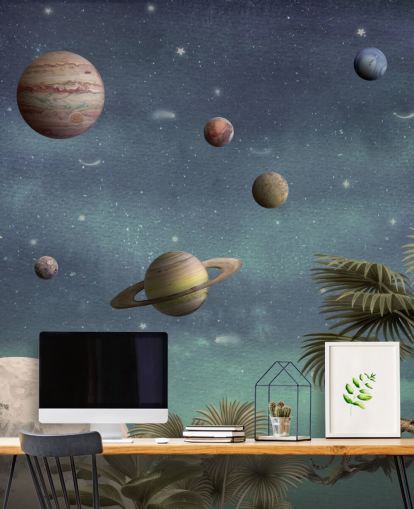 Planeten über dem Dschungel als Hintergrundbild