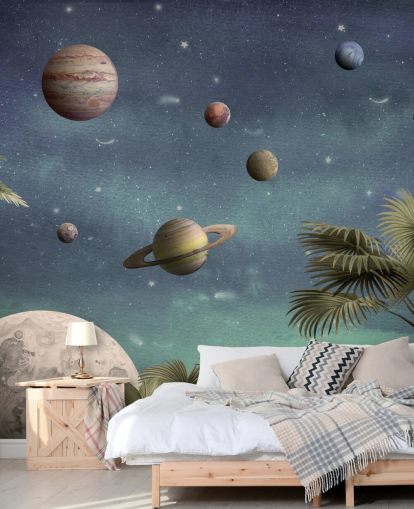 planets above jungle wallpaper