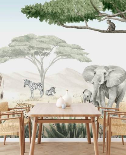 behang met dieren in het bos