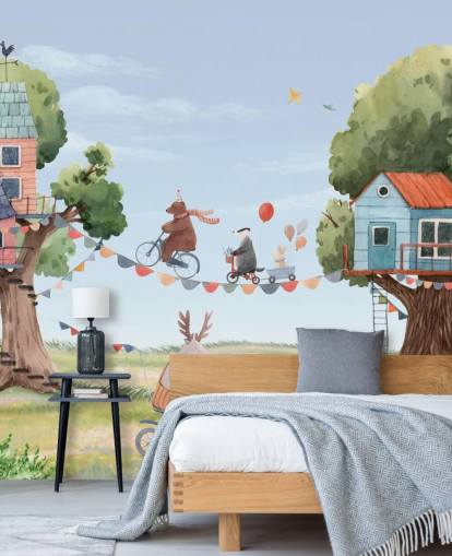 papel pintado de animales de vivero y casas