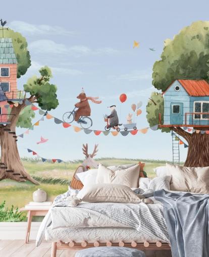 papel pintado de animales de vivero y casas