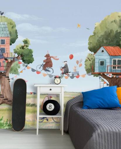 papel pintado de animales de vivero y casas