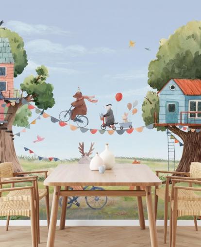 papel pintado de animales de vivero y casas