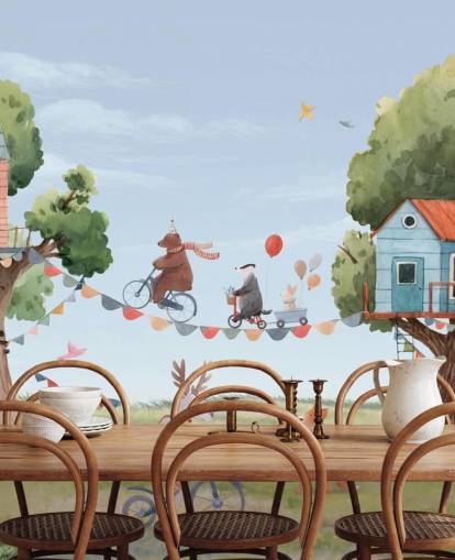 papel pintado de animales de vivero y casas