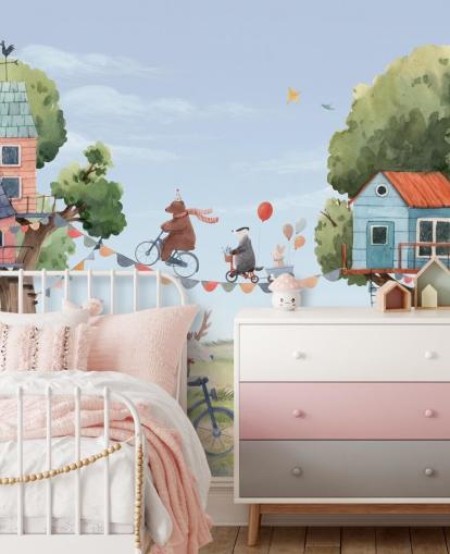 papel pintado de animales de vivero y casas