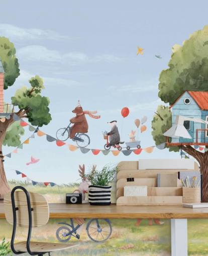 papier peint animaux de pépinière et cabanes