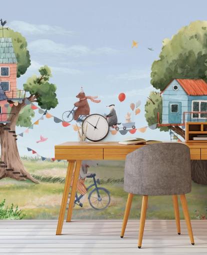 nursery animals and tree houses wallpaper nursery animals and tree houses wallpaper