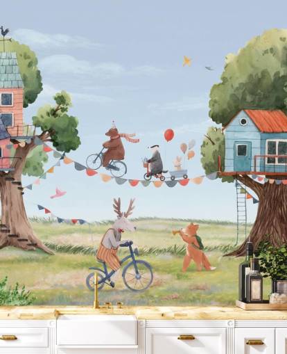 papel pintado de animales de vivero y casas