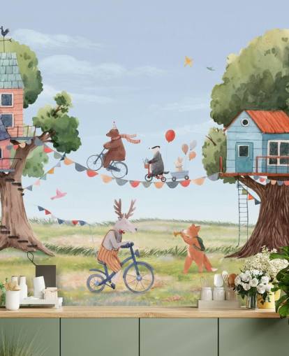 papel pintado de animales de vivero y casas