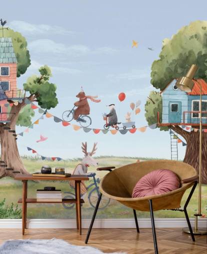 papel pintado de animales de vivero y casas