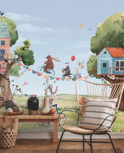 papel pintado de animales de vivero y casas