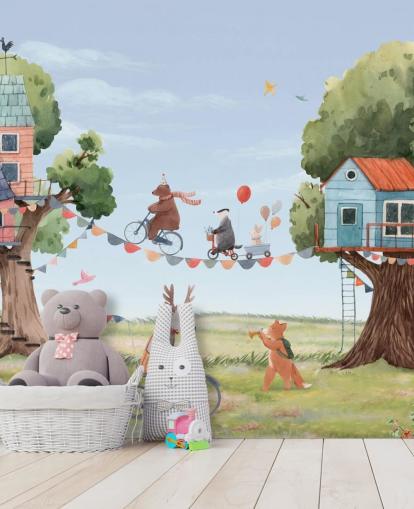 papel pintado de animales de vivero y casas