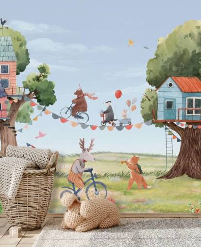 kinderkamerdieren en boomhutten behang