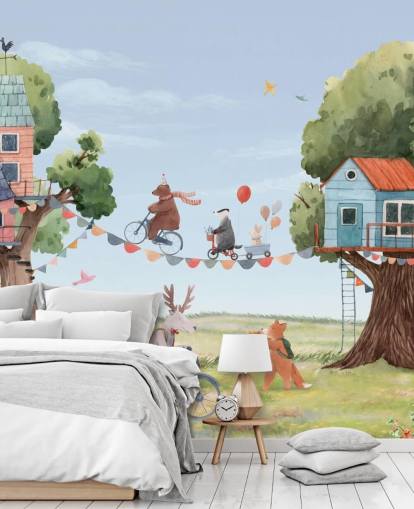 nursery animals and tree houses wallpaper nursery animals and tree houses wallpaper
