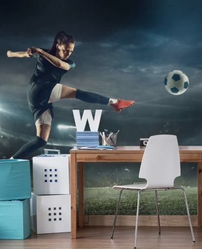 Fußball-Tapete namens On The Volley für Kinderzimmer, Sportvereine und Schulen