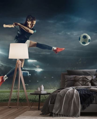 papier peint mural de football appelé On The Volley pour les chambres d'enfants, les clubs de sport et les écoles