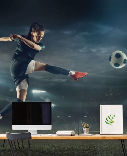 carta da parati murale con calcio chiamata On The Volley per camere da letto per bambini, club sportivi e scuole carta da parati murale con calcio chiamata On The Volley per camere da letto per bambini, club sportivi e scuole