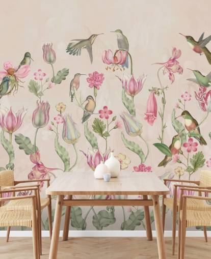 mooie tulpen & kolibries behang