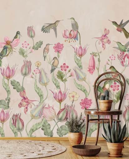 mooie tulpen & kolibries behang