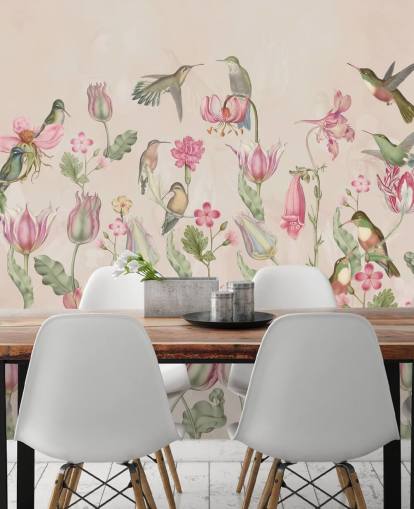 papel de parede bonito tulipas e beija-flores