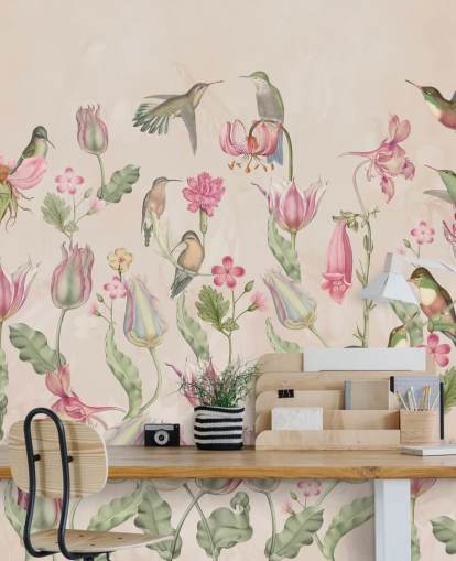 pretty tulips & hummingbirds wallpaper