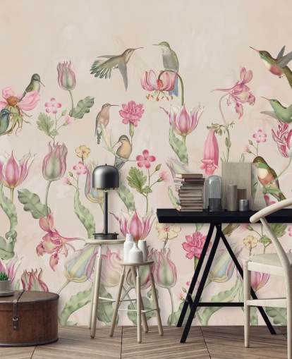 pretty tulips & hummingbirds wallpaper