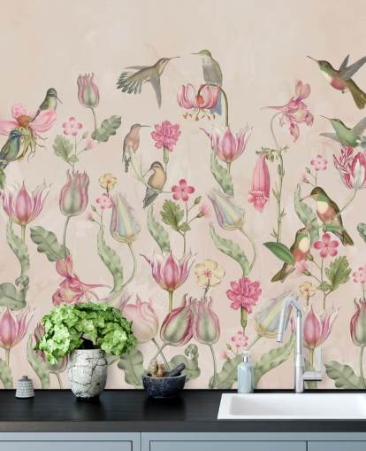 carta da parati pretty tulips & hummingbirds carta da parati pretty tulips & hummingbirds