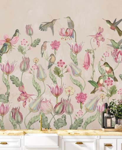 Hübsche Tulpen & Kolibris Tapete