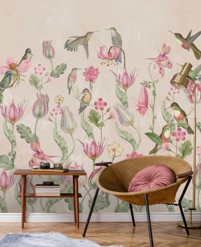 carta da parati pretty tulips & hummingbirds carta da parati pretty tulips & hummingbirds