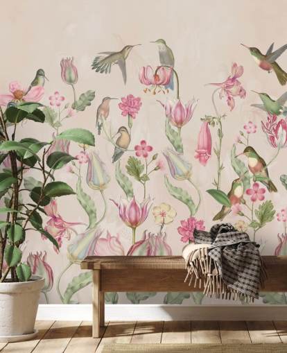 carta da parati pretty tulips & hummingbirds carta da parati pretty tulips & hummingbirds