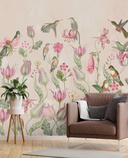 pretty tulips & hummingbirds wallpaper