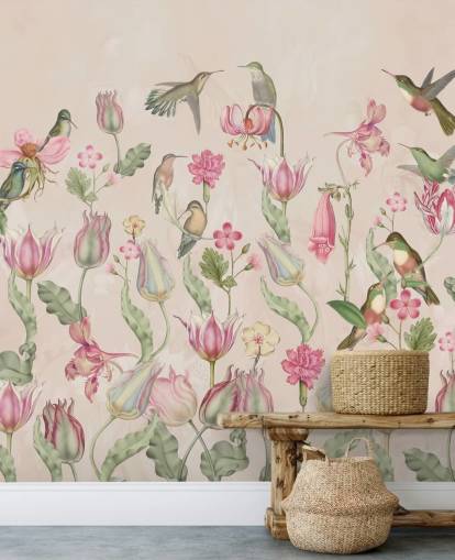 pretty tulips & hummingbirds wallpaper